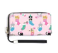 Melbrakin Simpatici gatti cartoni animati con calzini natalizi Portafoglio da polso da donna Portafogli di grande capacità per pochette lunghe da donna Borsa in PU stampato con cerniera
