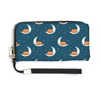 Melbrakin Simpatico panda rosso che dorme sulla luna Portafoglio da polso da donna Portafogli di grande capacità per pochette lunghe da donna Borsa in PU stampato con cerniera