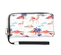 Melbrakin Summer Flamingo Tropical Island Red Sunset Portafoglio da polso da donna Portafogli di grande capacità per pochette lunghe da donna Borsa in PU stampata con cerniera