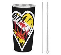 Melbrakin Tazza termica in acciaio inox da 20 once con bandiera del Brunei Darussalam e cuore, a doppia parete, con coperchio a cannuccia, per uomo e donna, ideale come regalo per il caffè.
