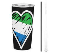 Melbrakin Tazza termica in acciaio inox da 20 once con bandiera della Sierra Leone e cuore, a doppia parete, con coperchio a cannuccia, per uomo e donna, ideale come regalo per il caffè.