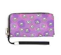 Melbrakin Teschio e ossa incrociate sotto macchie colorate Portafoglio da polso da donna Portafogli di grande capacità per pochette lunghe da donna Borsa in PU stampato con cerniera