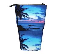 Melbrakin Tropical Island Beach Ocean Pink Blue Sunset Astuccio per matite, astuccio per matite, astuccio telescopico con supporto per matite