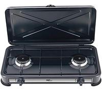 Melchioni Family | Fornello a Gas da Campeggio MINERVA 2 con 2 Fuochi, Fornelletto GPL Portatile con Coperchio, Griglia e Fuochi Removibili, Nero