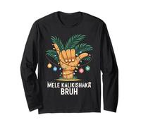 Mele Kaliki Shaka Sign Tropical Christmas Hawaiian Xmas Palm Maglia a Manica