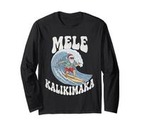 Mele Kalikimaka Surf Santa Surf Hawaii Natale Maglia a Manica