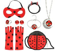 Meleager Costume Coccinella Accessori, Maschera Coccinella, Guanti, Bracciale, Borsa Coccinella, Collana, Anello, 8 Pezzi Accessori per Costumi da Coccinella, per Halloween Carnevale Cosplay