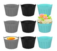 Melearch 9pcs pirottini per friggitrice ad aria, stampi per muffin e cupcake, Stampo per crostata di uova, Accessori per Air Fryer, Blu + Grigio + Nero