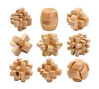Melearch Set di 9 mini Rompicapo 3D in Legno, Puzzle di abilità Cornice Gioco di pensiero logico IQ, gioco di pazienza per adulti e bambini, Classico Giocattolo Educativo Intelligenza, C