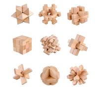 Melearch Set di 9 mini Rompicapo 3D in Legno, Puzzle di abilità Cornice Gioco di pensiero logico IQ, gioco di pazienza per adulti e bambini, Classico Giocattolo Educativo Intelligenza, A