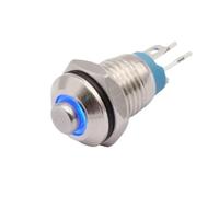 MELEDFCFK 5 Pezzi 8mm Interruttore a Pulsante con retroilluminazione a LED in Metallo istantaneo ON off Anello Alto in Ottone 3V 12V DC 220V AC(Blue LED,12V-24V)