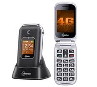 Melefon 4G Flip telefono per anziani con grande pulsante, composizione rapida uso semplice per gli anziani, 2,4 +1,44 "doppio schermo a colori, supporto USB Type-C con dock di ricarica|Tasto SOS