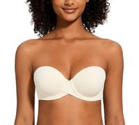 MELENECA Donna Push Up Reggiseno Senza Spalline Invisibile con Ferretto Bianco Crema 3A