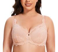 MELENECA Donna Reggiseno a Copertura Totale Taglie Forti Minimizer Pizzo Senza Fodera con Ferretto Beige 6H