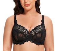 MELENECA Donna Reggiseno a Copertura Totale Taglie Forti Minimizer Pizzo Senza Fodera con Ferretto Schwarz 6D