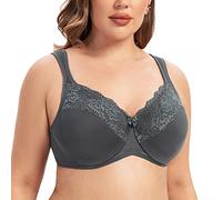 MELENECA Donna Reggiseno Pizzo Minimizer Taglie Forti Cinghie Imbottite Coppa Piena con Ferretto Antracite 5I