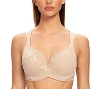 MELENECA Donna Reggiseno Pizzo Minimizer Taglie Forti Cinghie Imbottite Coppa Piena con Ferretto Beige Pallido 8B