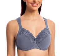 MELENECA Donna Reggiseno Pizzo Minimizer Taglie Forti Cinghie Imbottite Coppa Piena con Ferretto Blu Grigio 4E