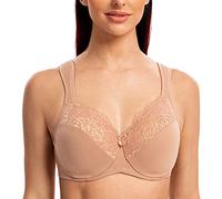 MELENECA Donna Reggiseno Pizzo Minimizer Taglie Forti Cinghie Imbottite Coppa Piena con Ferretto Cappuccino 5G