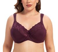 MELENECA Donna Reggiseno Pizzo Minimizer Taglie Forti Cinghie Imbottite Coppa Piena con Ferretto Vino D'uva 6E