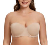 MELENECA Donna Reggiseno Senza Spalline Invisibile con Ferretto con Coppe Grandi Beige 6B