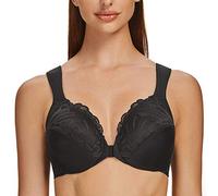 MELENECA Donna Reggiseno Taglie Forti Pizzo Chiusura Anteriore Non Imbottito Cinghie Imbottite con Ferretto Schwarz 4E
