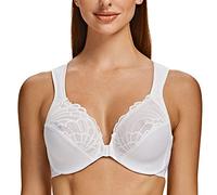 MELENECA Donna Reggiseno Taglie Forti Pizzo Chiusura Anteriore Non Imbottito Cinghie Imbottite con Ferretto Bianco 7D