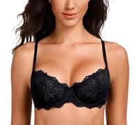 MELENECA Reggiseno a Balconcino da Donna Pizzo Sexy Push Up Taglie Forti Trasparente con Ferretto Non Imbottito Schwarz 4E