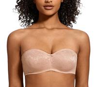 MELENECA Reggiseno Bandeau Donna Senza Ferretto, Pizzo Trasparente Minimizzante e Senza Spalline Beige 4A