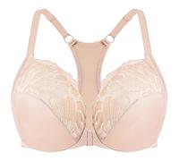 MELENECA Reggiseno con Ferretto a Copertura Totale da Donna con Chiusura Frontale in Pizzo Sfoderato e Taglie Forti Beige Pallido 6G