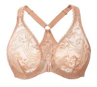 MELENECA Reggiseno da donna con schiena incrociata e pizzo sfoderato e chiusura a ferretto anteriore per taglie forti, cappuccino, 110E
