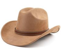 Melesh Cappello da Cowboy Occidentale per Donne e Uomini, Piccolo Cappello Corto a Tesa Larga da Spiaggia Cowgirls Cappelli da Cowboy, Cammello, Taglia Unica