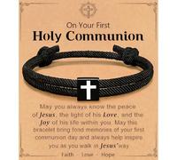 Meliatomia Braccialetto con croce in corda intrecciata per bambini, regalo per la prima comunione, per ragazzi, battesimo cristiano, laurea (comunione)