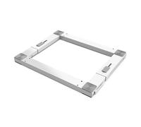 Meliconi Base Wash Pro, base in metallo antivibrazione regolabile per elettrodomestici con ruote e freni laterali estraibili, colore bianco e tasselli grigi