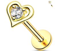 Melighting Orecchini a forma di cuore in oro giallo 14 carati con cartilagine, con ciondolo a forma di cuore, trago, senza fili, piatto, in titanio, 16G 6MM, Oro giallo Titanio