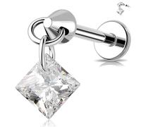 Melighting - Orecchino in titanio per cartilagine, filettatura interna, 16G, per piercing helix, con monachella piatta, a gancio, per labret, con zirconia cubica, piercing per tragus, gioielli per il