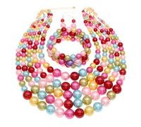 MeliMe Multi filo imitazione collana di perle per le donne 5 strati collana di perle braccialetto e orecchini set costume gioielli di perle di nozze, Perla sintetica, Perla sintetica
