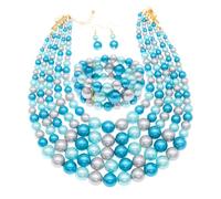 MeliMe Multi filo imitazione collana di perle per le donne 5 strati collana di perle braccialetto e orecchini set costume gioielli di perle di nozze, Perla sintetica, Perla sintetica