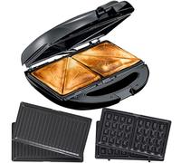 Melissa Sandwichmaker 3 in 1 - Tostapane - Piastra per waffle - Griglia a contatto - Rivestimento antiaderente e lavabile in lavastoviglie - Piedini antiscivolo - Spia di controllo - 850 Watt - Nero
