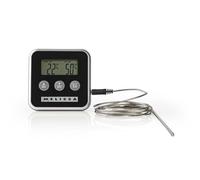 Melissa 16310241 - Termometro digitale per carne - Intervallo di temperatura 0 - 250 °C, display LCD, timer di allarme fino a 99 minuti, cavo sonda da da 1 m, magnete e funzione leggio
