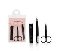 Melissa Accessori Beauty 3 Pezzi - Tronchesine, Pinzetta e Forbicine Nere - Set Manicure e Cura delle Unghie Professionale per Donna e Uomo
