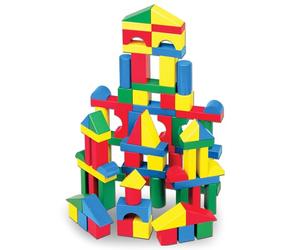 Melissa & Doug Blocchi di Costruzione in Legno Multicolore - Set 100 Pezzi con 4 Colori e 9 Forme, Gioco Educativo Montessori, Gioco in Legno, Regalo per Bambini e Bambine, 3+ Anni