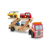 Melissa & Doug Carro Attrezzi Giocattolo 5 Pezzi Elicottero, Ambulanza, Macchina Polizia e Camion dei Pompieri | Giochi in legno | Camion per Bambini dai 3 ai 6 anni
