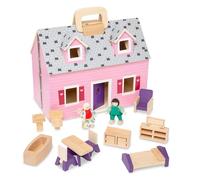 Melissa & Doug Casa Di Bambole In Legno Piega E Vai, Giocattoli di ruolo, Include 2 figure e 11 mobili in legno, Grandi Set da gioco, Regalo per Bambina e Bambino dai 3 4 5 6 7 Anni