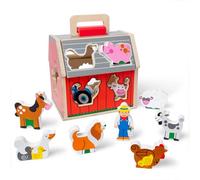 Melissa & Doug Fienile per giochi di incastro portatile in legno con tetto ribaltabile, maniglia e 10 pezzi in legno per giocare alla fattoria