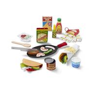 Melissa & Doug Fill & Fold Taco & Tortilla Set, 43 Pezzi - Cibo da Gioco Messicano in Legno affettabile, Padella e Altro - Certificato FSC, Set di Cibo da Gioco Taco, Giocattolo da Cucina per Bambini