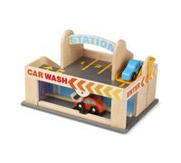 Melissa & Doug – Garage Multiservizio con veicoli in legno, 6 pezzi, ascensore funzionante – 3+