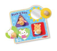 Melissa & Doug Ms Rachel Peek-a-Boo - Puzzle in legno con molletta, 4 pezzi con specchio, giocattoli per bambini e bambine dai 1 anni in su