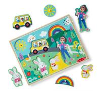 Melissa & Doug Ms. Rachel Wooden Song Peg Puzzle, 6-piece Light-Activated Sound Puzzle with Full Songs, Toddler Toys for Boys and Girls Ages 2-5+ Years - FSC Certified
