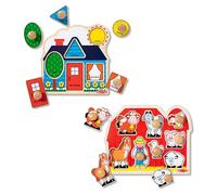 Melissa & Doug Pacchetto di 2 Puzzle con Grandi Pioli in Legno per Bambini e Bambine - Grande Fattoria, Prime Forme